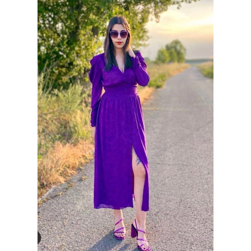 ZARA JACQUARD LONG DRESS PURPLE LARGE NWT